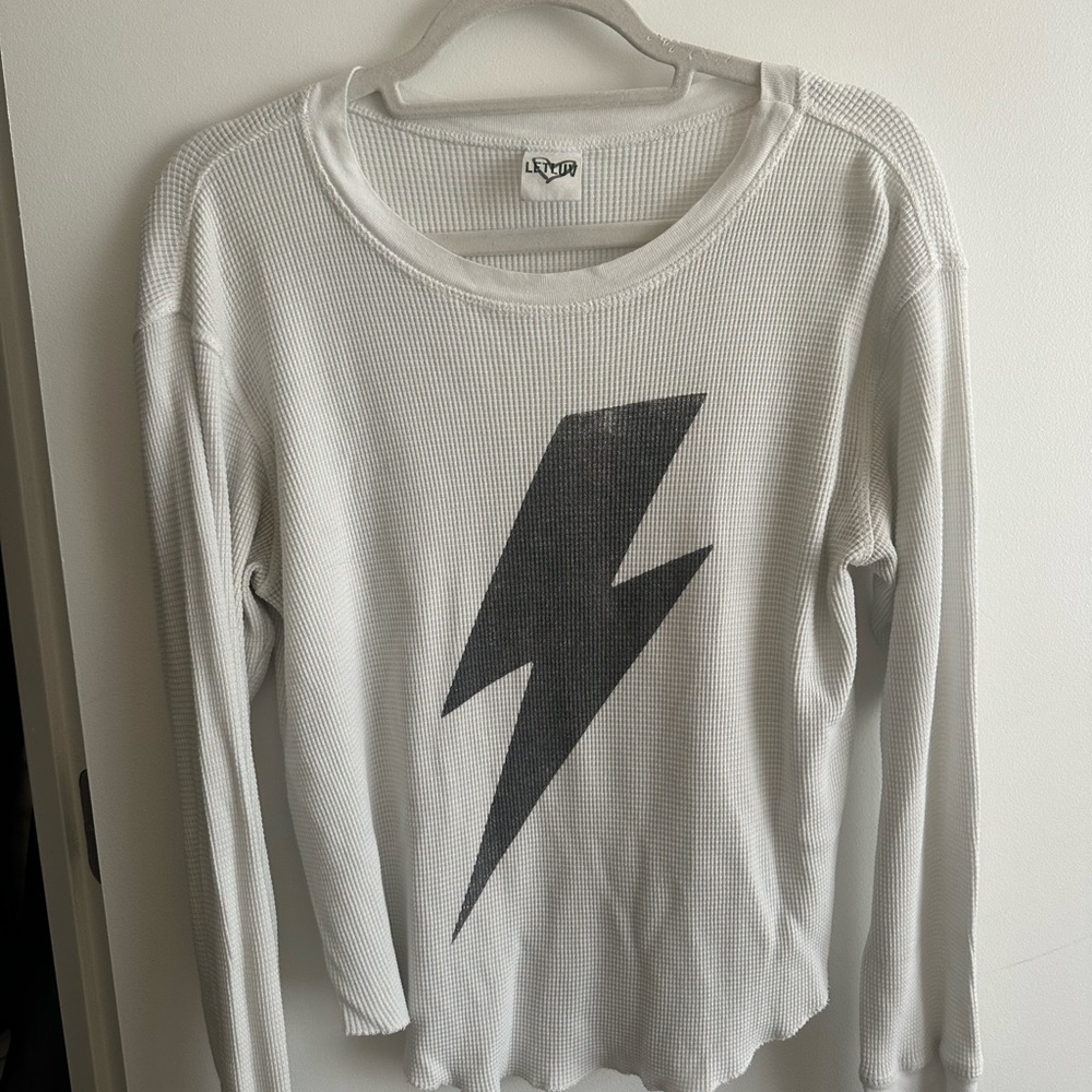 White Long Sleeve Top with Lightning Bolt